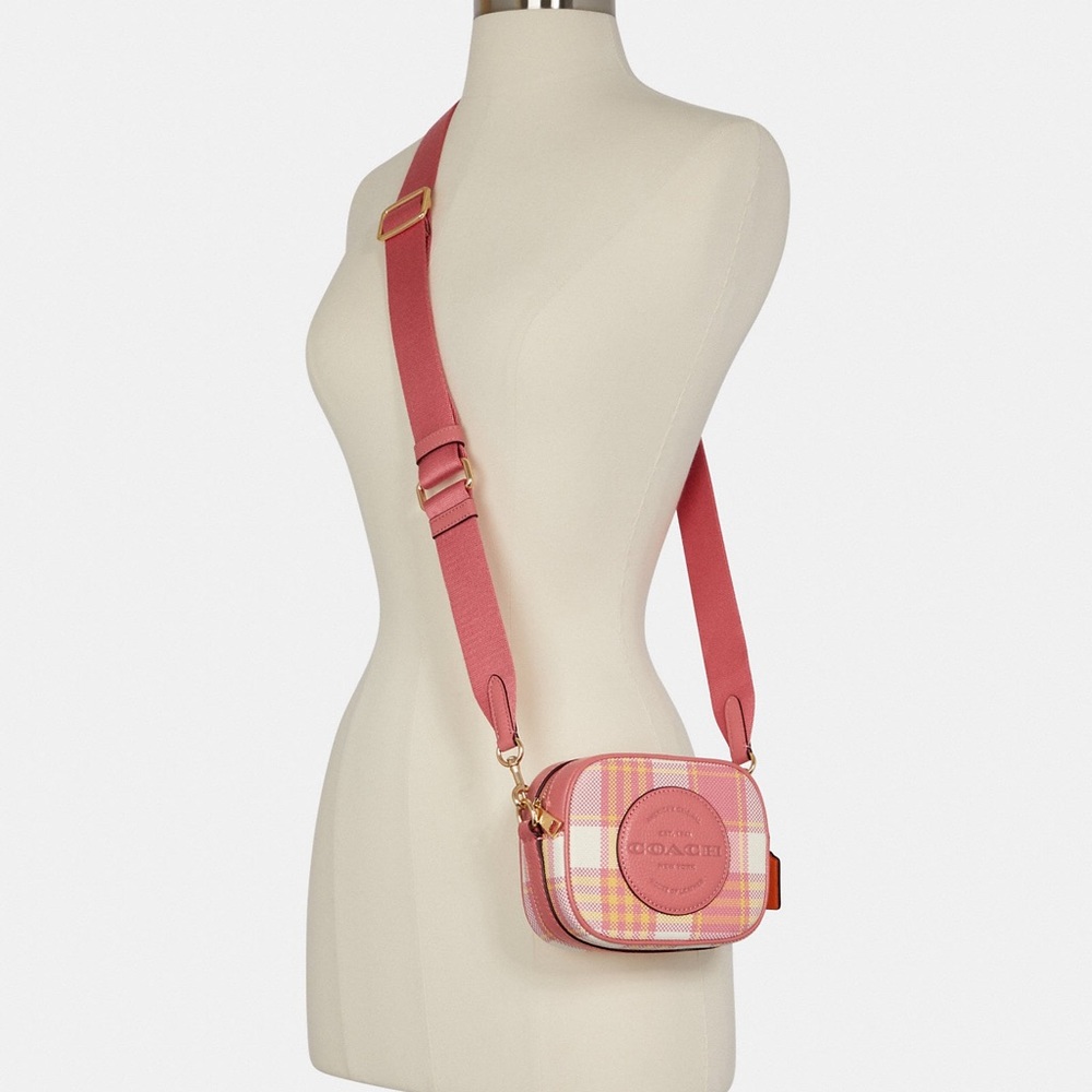 Mini Dempsey Camera Bag With Garden Plaid Print And Coach Patch